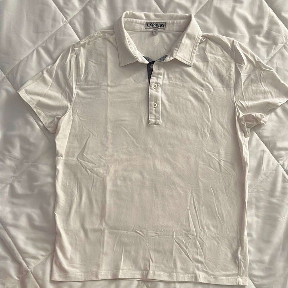 Express White Polo Shirt Classic Knit Short Sleeve